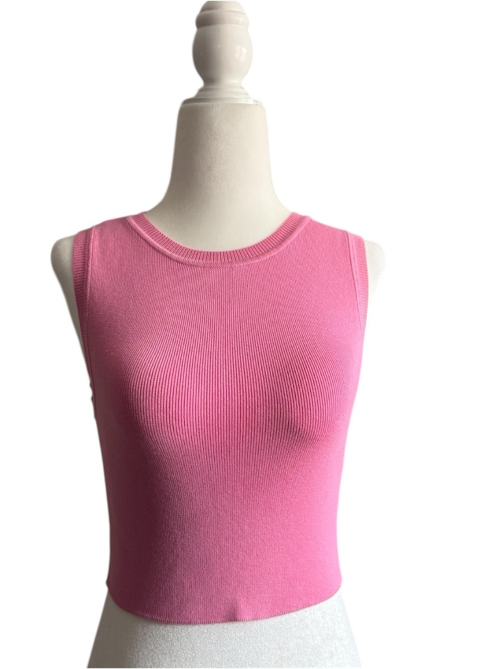 Zara Pink Ribbed Sleeveless Crop Tank